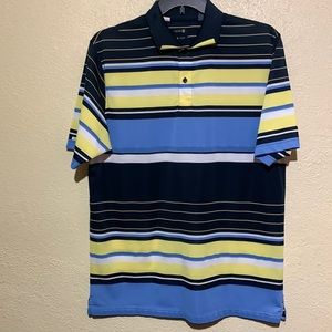 IZOD Men's Polo Shirt Short Sleeve Blue Black White Yellow Stripes L Pullover